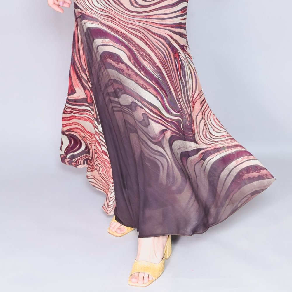 VINTAGE Unique 90s Swirly Stripes Geode Sleeveless Maxi Dress - Picture 7 of 8